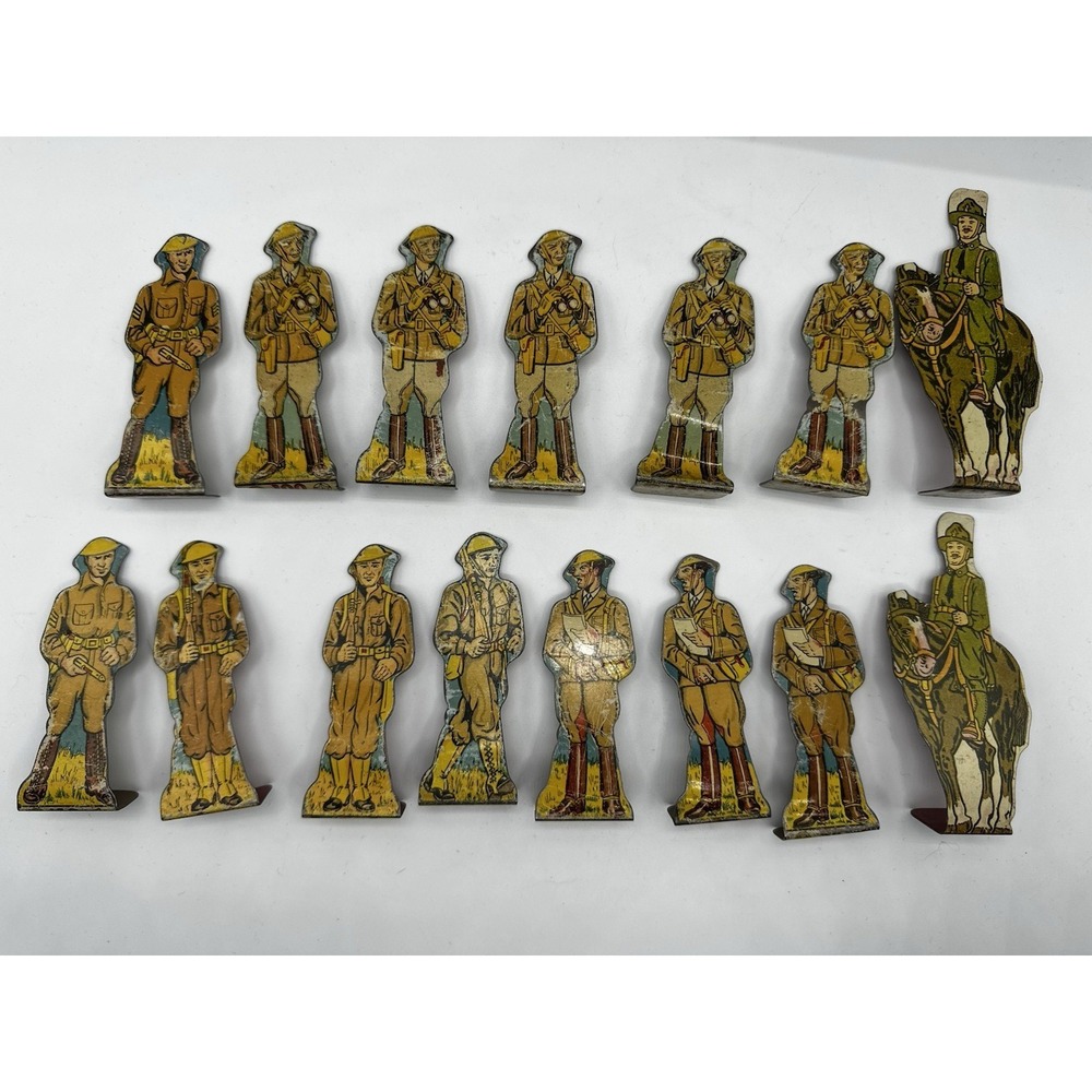 Vintage MARX US Stand Up Metal Soldier Figures Lot of 15‎ Army Cavalry General